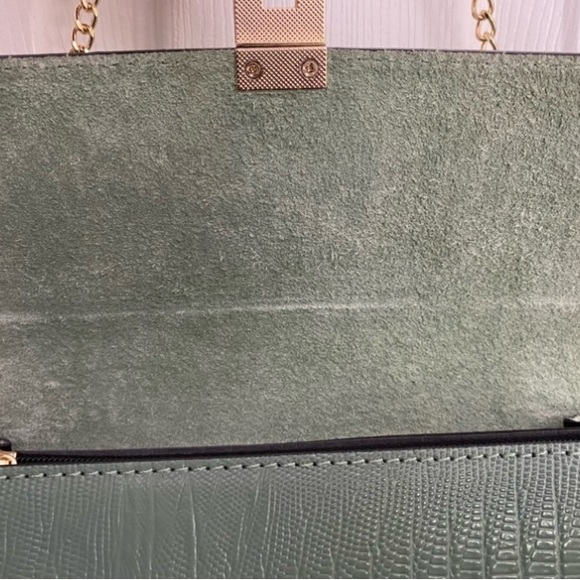 VIOLA CASTELLANI Italy Leather Lizard Embossed Crossbody bag Aqua Green - Picture 9 of 11